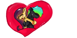 Size: 1262x633 | Tagged: safe, artist:jitterbitter, oc, oc only, oc:glitch, oc:lessi, pony, duo, female, glessi, heart, hug, male, shipping, simple background, straight, transparent background
