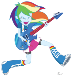 Size: 5474x5900 | Tagged: safe, artist:joemasterpencil, rainbow dash, equestria girls, g4, my little pony equestria girls: rainbow rocks, absurd resolution, boots, clothes, compression shorts, electric guitar, female, guitar, musical instrument, show accurate, simple background, skirt, solo, transparent background, vector