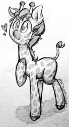 Size: 526x960 | Tagged: safe, artist:anamcpancake, oc, oc only, oc:acacias zarafu, giraffe, grayscale, heart, long neck, love, monochrome, ossicones, smiling, solo, traditional art