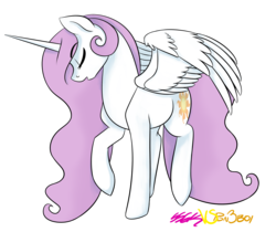 Size: 2500x2100 | Tagged: safe, artist:honiibree, artist:ss6k, princess celestia, pony, g4, collaboration, eyes closed, female, high res, mare, raised hoof, simple background, solo, spread wings, transparent background