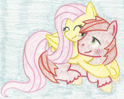 Size: 1216x973 | Tagged: safe, artist:tanis, big macintosh, fluttershy, earth pony, pony, g4, male, ship:fluttermac, shipping, snuggling, stallion, straight, traditional art