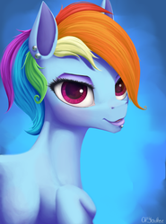 Size: 1601x2160 | Tagged: safe, artist:oneofyouare, rainbow dash, g4, alternate hairstyle, female, piercing, solo