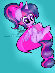 Size: 1024x1365 | Tagged: safe, artist:laliiyeaah, twilight sparkle, alicorn, pony, g4, alternate hairstyle, cute, female, hair bow, juice box, mare, solo, tail bow, tongue out, twilight sparkle (alicorn), underhoof