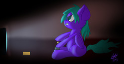 Size: 1280x666 | Tagged: safe, artist:gift, oc, oc only, oc:nighthook, pegasus, pony, gaming, purple, retro, solo