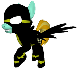 Size: 582x516 | Tagged: safe, lightning dust, pegasus, pony, g4, alternate universe, antagonist, bad girl, blackout, dark side, evil, evil smile, female, flying, mare, powersuit, powersurge, spread wings, supervillain, villainess