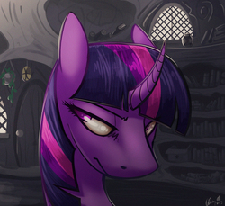 Size: 1394x1279 | Tagged: safe, artist:duh-veed, twilight sparkle, pony, g4, annoyed, curved horn, female, horn, solo