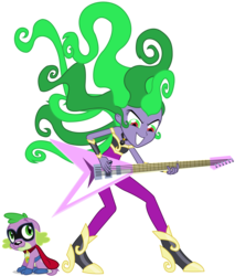 Size: 2240x2634 | Tagged: safe, artist:imperfectxiii, artist:punzil504, mane-iac, spike, dog, equestria girls, g4, power ponies (episode), clothes, cosplay, costume, crossover, equestria girls-ified, guitar, high res, humdrum costume, power ponies, simple background, spike the dog, transparent background, vector