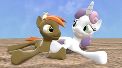 Size: 1191x670 | Tagged: safe, artist:viranimation, button mash, sweetie belle, g4, 3d, colt, female, filly, gmod, male, ship:sweetiemash, shipping, straight