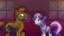 Size: 1024x576 | Tagged: safe, artist:hateful-minds, button mash, sweetie belle, g4, alternate cutie mark, female, male, mare, older, older button mash, older sweetie belle, ship:sweetiemash, shipping, stallion, straight