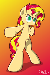 Size: 2000x3000 | Tagged: safe, artist:sheandog, part of a set, sunset shimmer, pony, unicorn, g4, belly button, bipedal, female, high res, solo