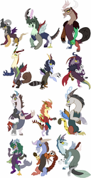 Size: 872x1700 | Tagged: safe, artist:archeopony, oc, oc only, oc:garra, oc:pinza, oc:ruina, oc:tantrum, oc:tiamat, oc:zarn, draconequus, draconequii, simple background