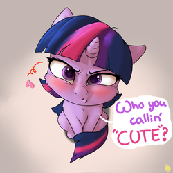 Size: 1800x1800 | Tagged: dead source, safe, artist:captainpudgemuffin, twilight sparkle, pony, unicorn, :o, angry, blushing, cheek fluff, chest fluff, cute, female, floppy ears, fluffy, frown, glare, grumpy, head tilt, heart, heartbreak, i'm not cute, leg fluff, lidded eyes, looking at you, madorable, mare, nose wrinkle, perspective, pouting, sassy, simple background, sitting, solo, sweet dreams fuel, tsundere, tsunlight sparkle, twiabetes, weapons-grade cute