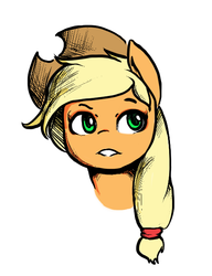 Size: 500x650 | Tagged: safe, artist:tipsie, applejack, g4, black outlines, bust, front view, hat, portrait, simple background, solo, white background