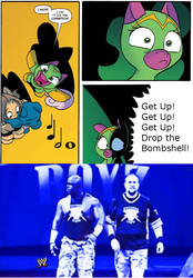 Size: 775x1115 | Tagged: safe, cheerilee, cloverleaf, g4, spoiler:comic, spoiler:comic29, brothers, bubba ray dudley, d-von dudley, dudley boyz, somepony is going through a table, surprise entrance meme, wwe