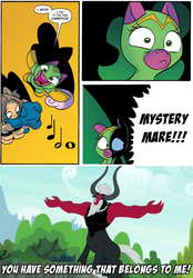 Size: 775x1115 | Tagged: safe, idw, cheerilee, cloverleaf, lord tirek, friendship is magic #29, g4, my little pony: friendship is magic (idw), spoiler:comic, crossing the memes, exploitable meme, iron hock, lord tirek's outstretched arms, meme, surprise entrance meme