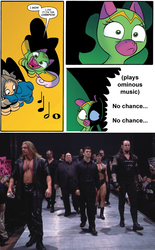 Size: 775x1253 | Tagged: safe, idw, cheerilee, cloverleaf, g4, spoiler:comic, big bossman, chyna, cloverleaf is doomed, corporate ministry, meme, mideon, paul bearer, shane mcmahon, surprise entrance meme, the undertaker, triple h, viscera, wwe, wwf