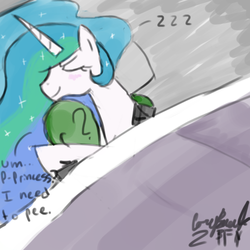 Size: 600x600 | Tagged: artist needed, safe, princess celestia, oc, oc:anon, human, g4, cuddling, sleeping, snuggling