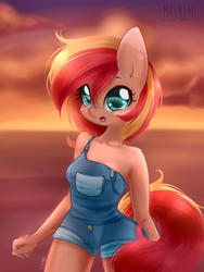 Size: 1600x2127 | Tagged: safe, artist:mrsremi, oc, oc only, anthro, solo, sunset