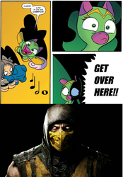 Size: 775x1115 | Tagged: safe, idw, cheerilee, cloverleaf, g4, spoiler:comic, spoiler:comic29, meme, mortal kombat, scorpion (mortal kombat), surprise entrance meme, this will end in tears and/or death