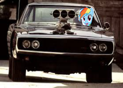 Size: 484x346 | Tagged: safe, rainbow dash, g4, 1000 hours in ms paint, car, crossover, dodge (car), dodge charger, ms paint, the fast and the furious, universal studios