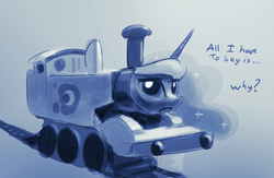 Size: 1280x832 | Tagged: safe, artist:darkflame75, princess luna, lunadoodle, g4, inanimate tf, solo, thomas the tank engine, train, trainified, transformation, why