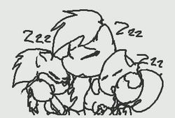 Size: 320x216 | Tagged: artist needed, source needed, safe, rainbow dash, g4, crossover, cute, male, monochrome, ristar, sleeping, sonic the hedgehog, sonic the hedgehog (series)