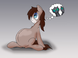 Size: 2890x2140 | Tagged: safe, artist:seenty, oc, oc only, oc:seenty, changeling, high res, male pregnancy, ponies breeding changelings, pregnant, sitting, smiling