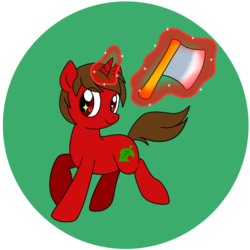 Size: 700x700 | Tagged: safe, artist:perfectpinkwater, pony, unicorn, animal crossing, axe, crossover, cutie mark, glowing horn, horn, killager, nintendo, ponified, simple background, solo, super smash bros., transparent background, villager