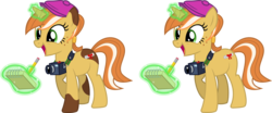 Size: 1839x765 | Tagged: safe, artist:cheezedoodle96, oc, oc only, oc:paige turner, pony, unicorn, equestria daily, g4, .svg available, camera, female, flat cap, hat, magic, mascot, notepad, pencil, simple background, solo, svg, transparent background, vector