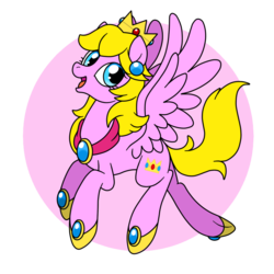 Size: 800x800 | Tagged: safe, artist:perfectpinkwater, pegasus, pony, crossover, crown, cutie mark, ear piercing, earring, jewelry, nintendo, piercing, ponified, princess peach, regalia, simple background, solo, super mario bros., super smash bros., transparent background
