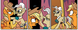 Size: 1286x494 | Tagged: safe, idw, applejack, mayor mare, earth pony, pony, friends forever #15, g4, my little pony: friends forever, spoiler:comic, butt, comic, exploitable, female, mare, out of context, plot, sweat