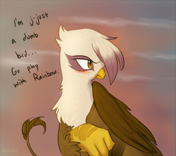 Size: 765x680 | Tagged: dead source, safe, artist:glacierclear, artist:glacierclear edits, artist:transgressors-reworks, color edit, edit, gilda, griffon, g4, blushing, colored, female, gildere, solo, tsundere