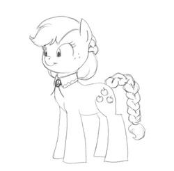 Size: 732x720 | Tagged: safe, artist:carnifex, applejack, g4, alternate hairstyle, braided tail, cute, female, jackabetes, mayor, monochrome, older, solo