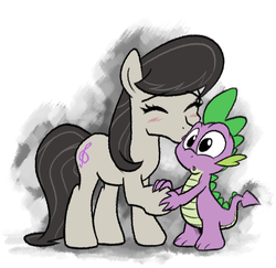 Size: 1106x1073 | Tagged: safe, artist:epulson, octavia melody, spike, g4, cropped, duo, female, kissing, male, mare, ship:spiketavia, shipping, straight
