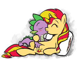 Size: 1197x940 | Tagged: safe, artist:epulson, spike, sunset shimmer, pony, unicorn, g4, cropped, duo, female, kissing, male, mare, ship:sunsetspike, shipping, straight