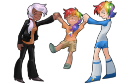 Size: 540x360 | Tagged: safe, gilda, rainbow dash, oc, oc:rainbow feather, human, g4, daughter, family, female, humanized, humanized oc, lesbian, magical lesbian spawn, married couple, mother and daughter, offspring, parent:gilda, parent:rainbow dash, parents:gildash, ship:gildash, shipping