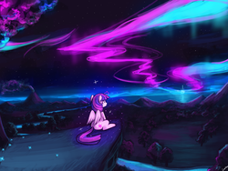 Size: 1000x750 | Tagged: safe, artist:lumineko, twilight sparkle, alicorn, pony, g4, aurora borealis, female, mare, night, scenery, twilight sparkle (alicorn)