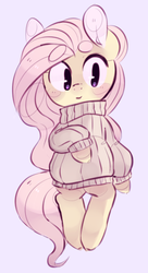 Size: 261x481 | Tagged: dead source, safe, artist:rarishes, fluttershy, pony, g4, beanbrows, bipedal, blushing, clothes, cute, eyebrows, female, gray background, shyabetes, simple background, solo, sweater, sweatershy