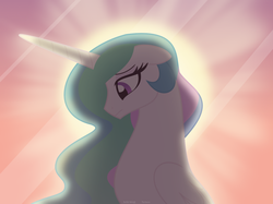 Size: 1094x820 | Tagged: safe, artist:faith-wolff, princess celestia, alicorn, pony, fanfic:the bridge, g4, ethereal mane, female, frown, mare, sad, solo, thinking