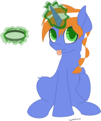 Size: 932x1115 | Tagged: safe, artist:nymphanon, oc, oc only, oc:alloy shaper, pony, unicorn, fallout equestria, bracelet, levitation, magic, solo, tongue out