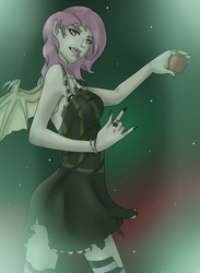 Size: 900x1231 | Tagged: safe, artist:loure201, fluttershy, human, g4, female, flutterbat, humanized, solo, winged humanization