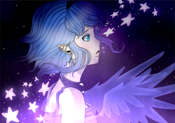 Size: 1266x891 | Tagged: safe, artist:loure201, princess luna, human, g4, elf ears, female, humanized, solo, winged humanization