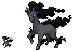 Size: 448x309 | Tagged: safe, king sombra, rapidash, g4, crossover, male, pixel art, pokémon, simple background, solo, white background