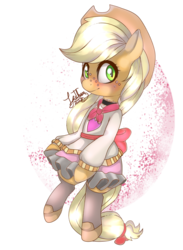 Size: 1024x1396 | Tagged: safe, artist:sofilut, applejack, earth pony, semi-anthro, g4, blushing, clothes, female, simple background, skirt, solo, transparent background