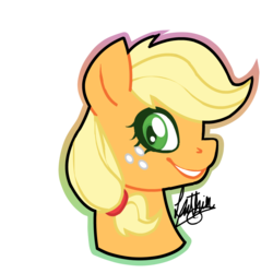 Size: 960x960 | Tagged: safe, artist:sofilut, applejack, g4, female, hatless, missing accessory, portrait, simple background, smiling, solo, transparent background