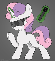 Size: 960x1064 | Tagged: safe, artist:allyster-black, sweetie belle, g4, female, microphone, solo, sunglasses