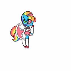 Size: 800x800 | Tagged: safe, artist:familywing, rainbow dash, pegasus, pony, g4, apron, blushing, clothes, dress, girly, heart eyes, lipstick, puffy sleeves, rainbow dash always dresses in style, standing on two hooves, tomboy taming, wingding eyes