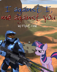 Size: 644x800 | Tagged: safe, twilight sparkle, g4, blood gulch, church, crossover, fanfic art, fanfic cover, halo (series), i against i me against you, leonard church, red vs blue, rooster teeth
