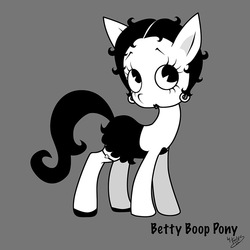 Size: 787x787 | Tagged: safe, artist:favius, pony, betty boop, black and white, clothes, crossover, dress, earring, garter, grayscale, hilarious in hindsight, piercing, ponified, solo