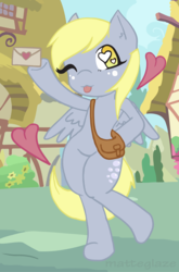 Size: 1269x1920 | Tagged: safe, artist:matteglaze, derpy hooves, pony, semi-anthro, g4, bipedal, heart, wingding eyes